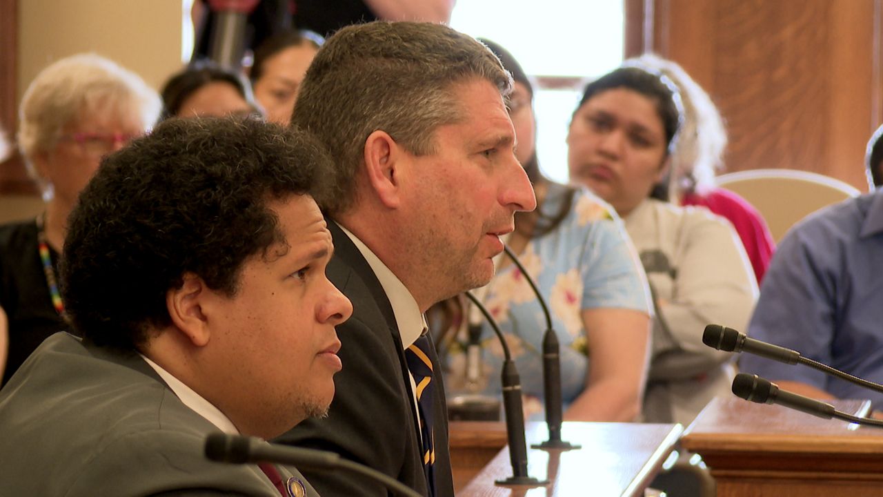 State Sen. Julian Bradley (left), R-New Berlin, and State Rep. Jim Piwowarczyk (right), R-Hubertus, testify on legislation that would require sheriffs to cooperate with ICE. (Spectrum News 1/Mandy Hague)