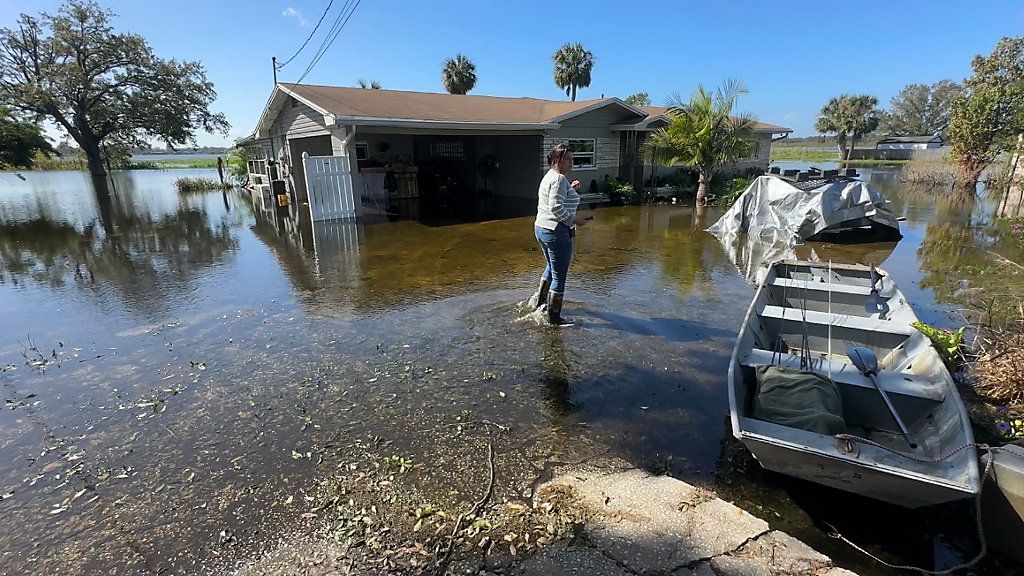 Hurricane Milton led to flooding statewide that remained for weeks after the storm. Pictured is Pamela Smith's home on Lake Bonny Drive in Polk County. (Spectrum News/Alexis Jones)