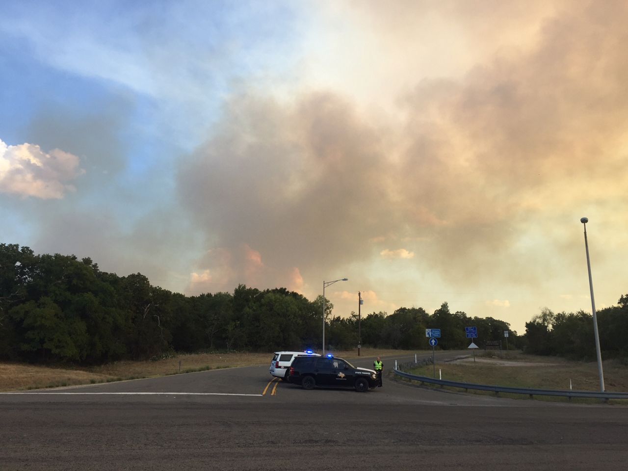 Smoke from the Burnet County fire over the horizon