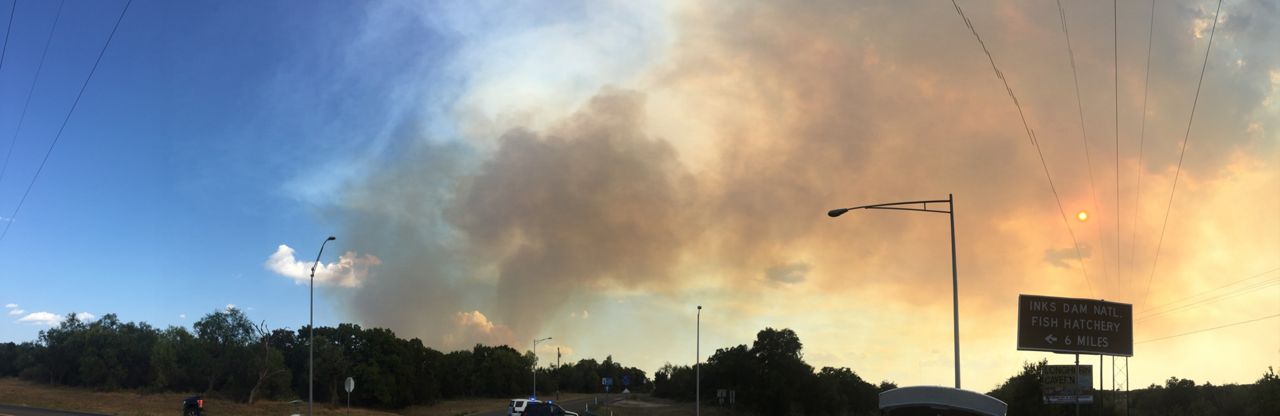 Panoramic view of fire smoke