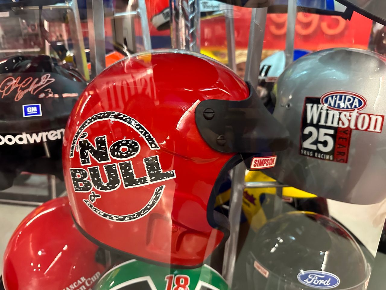 Original racing helmets at the Winston Cup Museum (Sydney McCoy/ Spectrum News 1)