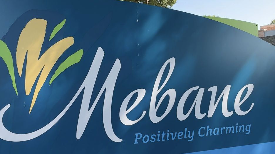 Mebane City sign outside of city hall 