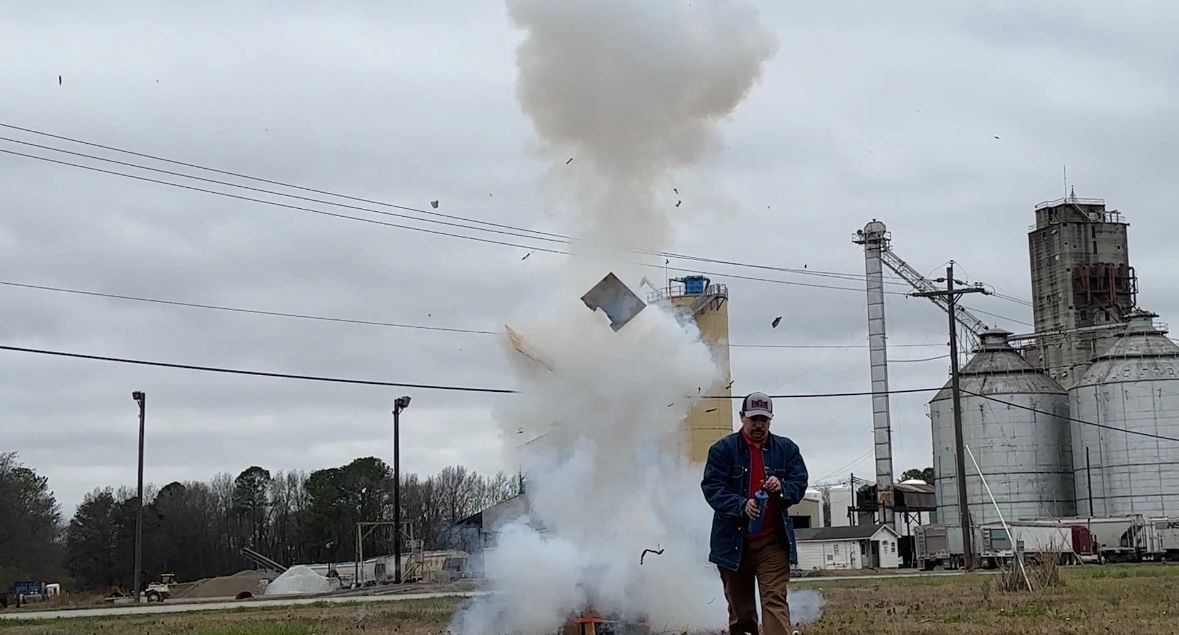 Selma Asst. Fire Chief demonstrating the power of a firework.