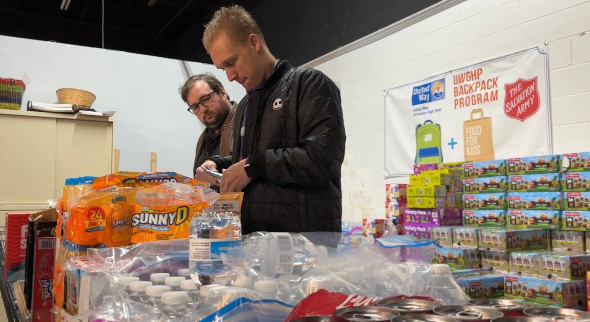 Ted Wilkinson (Left) and Blake Henkel (Right) pack food bags for the The UWGHP BackPack program. 
