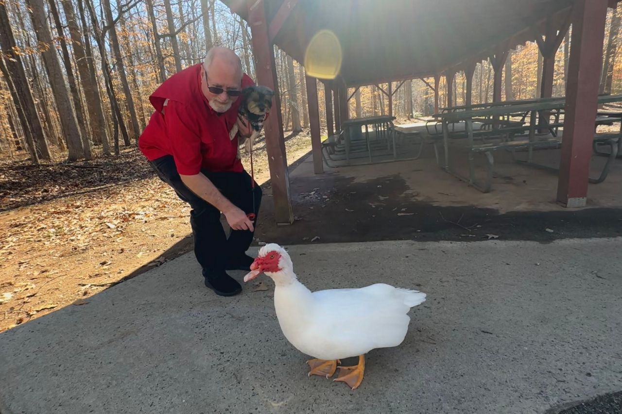 Keith Overcash on a walk with his dog, Asher.