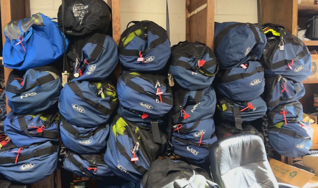 Swift Water Rescue Team bags are ready in case of response.