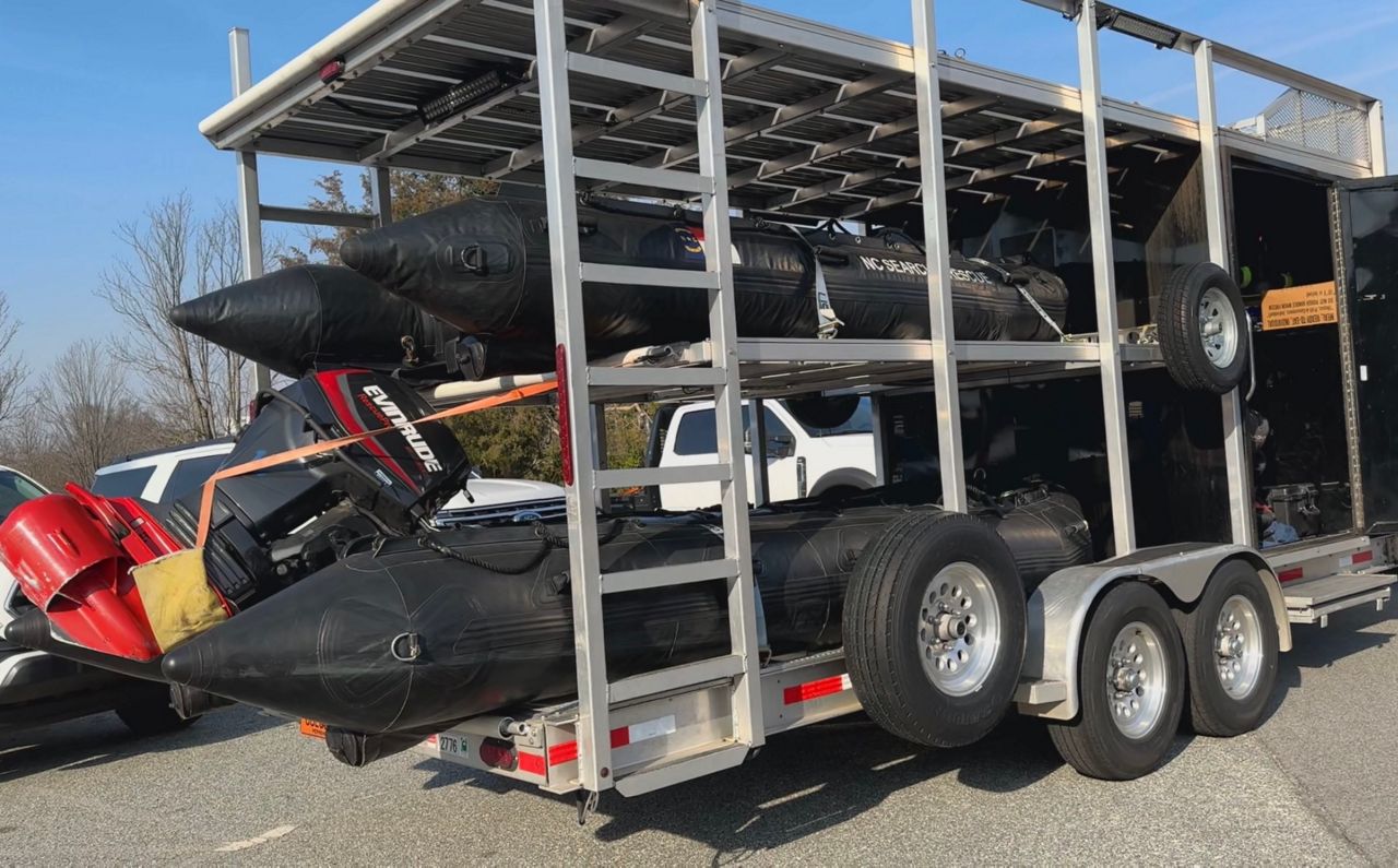 Swift water rescue boats at Station 5 at the Greensboro Fire Department. (Spectrum News 1/Sydney McCoy)