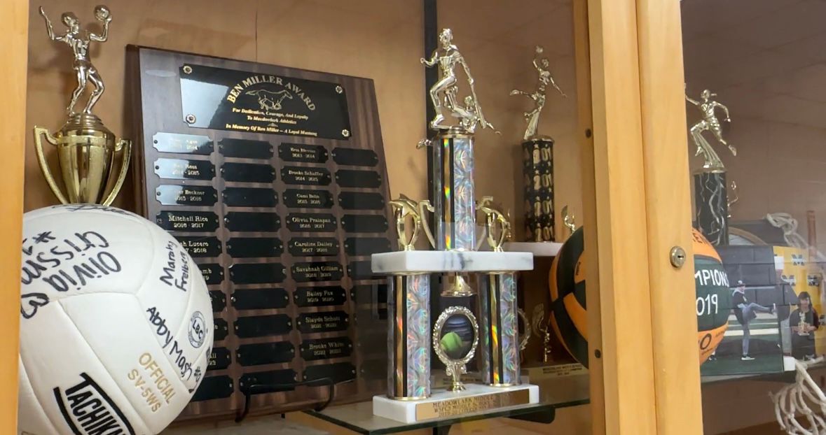 Plaque of recipients of the 'Ben Miller' award at Meadowlark Middle School.