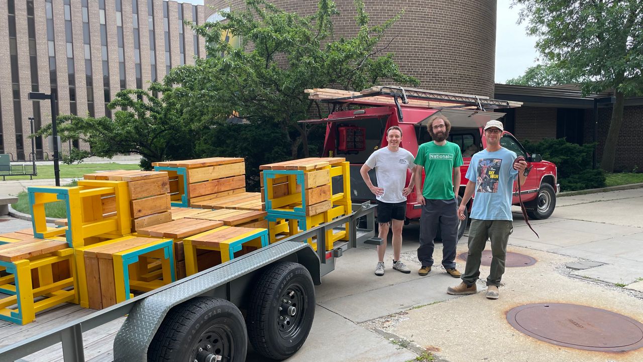 UWM students use reclaimed wood to create public seating
