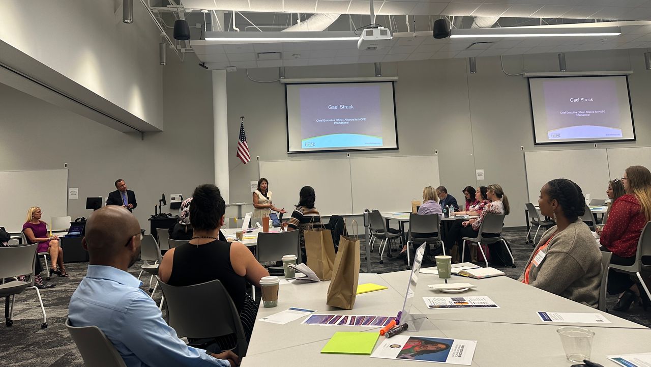 Local leaders and community advocates meet Wednesday to discuss plans for an Orange County-based Family Justice Center during a strategic planning session. (Sasha Teman/Spectrum News)