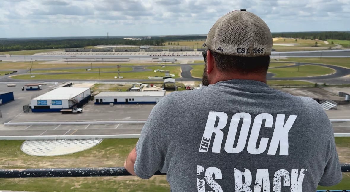 Dustin Russell at his favorite spot at Rockingham Speedway.