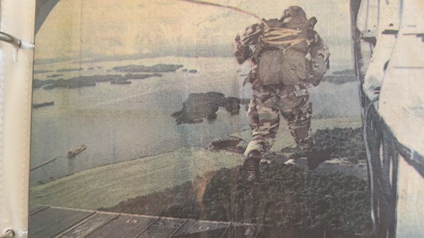 Carl Garcia's favorite photo of him parachuting in Panama.