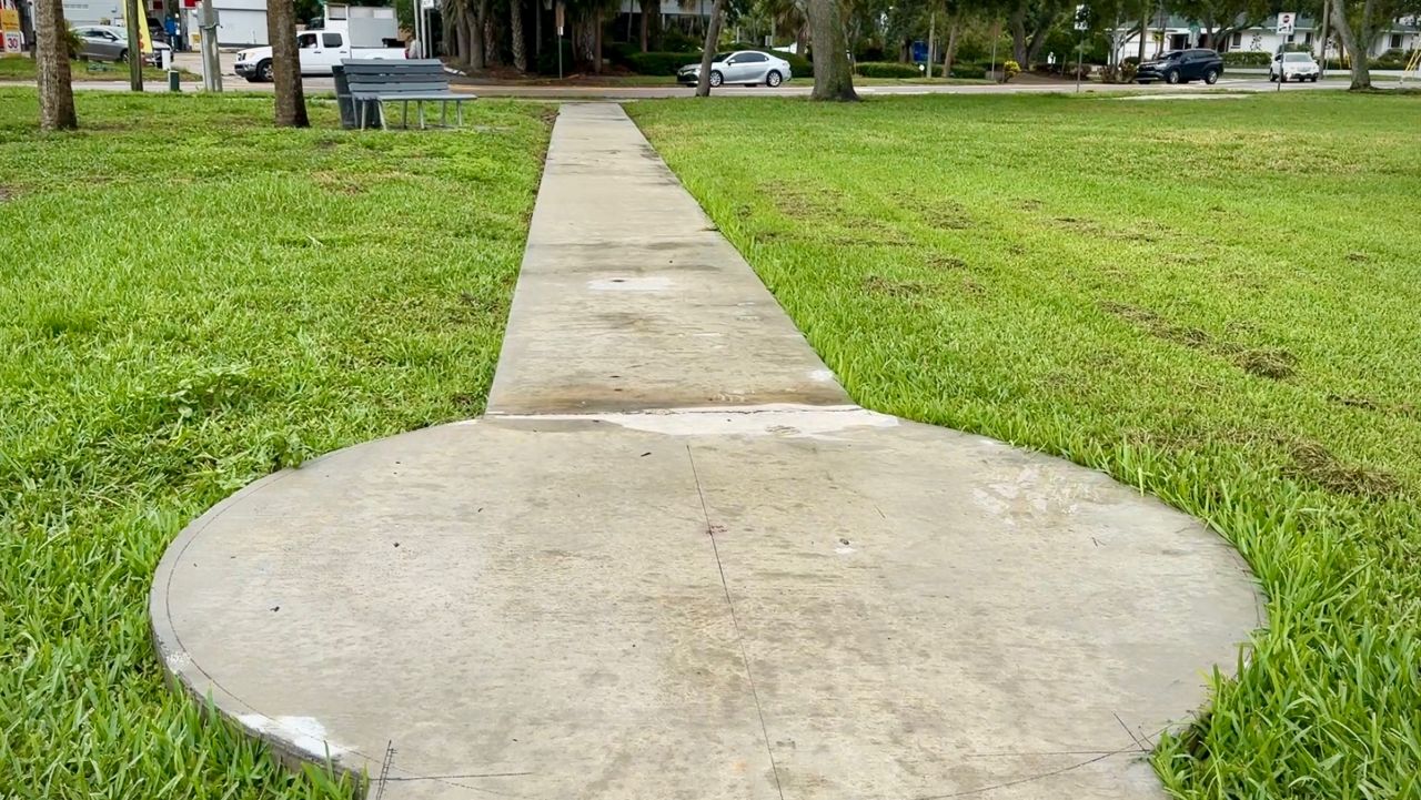 The 172 foot long Sunshine City Mosaic will be installed at the northeast corner of Sunset Park in St. Petersburg on a sidewalk the city poured in May 2023 (photo: Matt Infante).