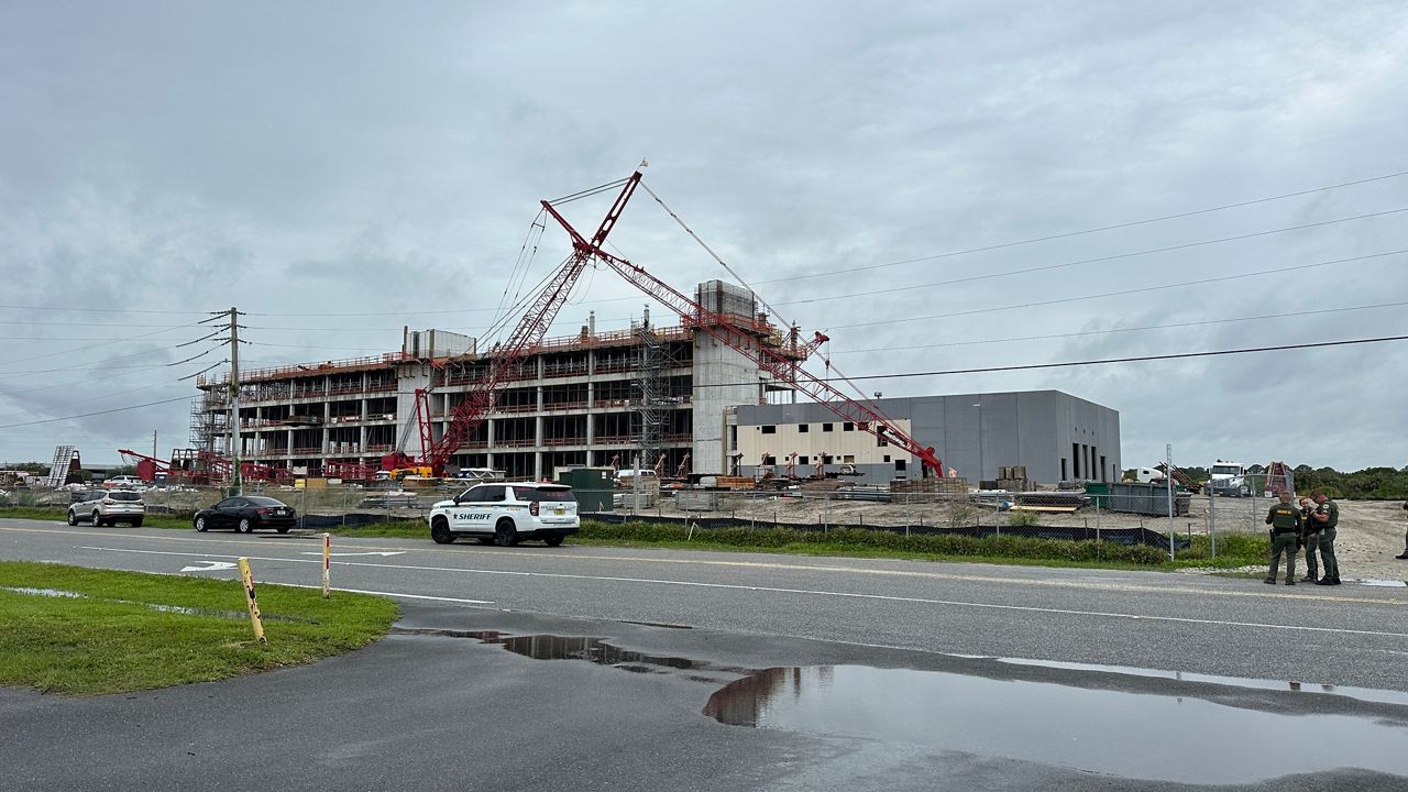 The crane was over the unfinished Cape Canaveral Hospital at 255 Borman Drive when the incident happened around 2 p.m. (Spectrum News)