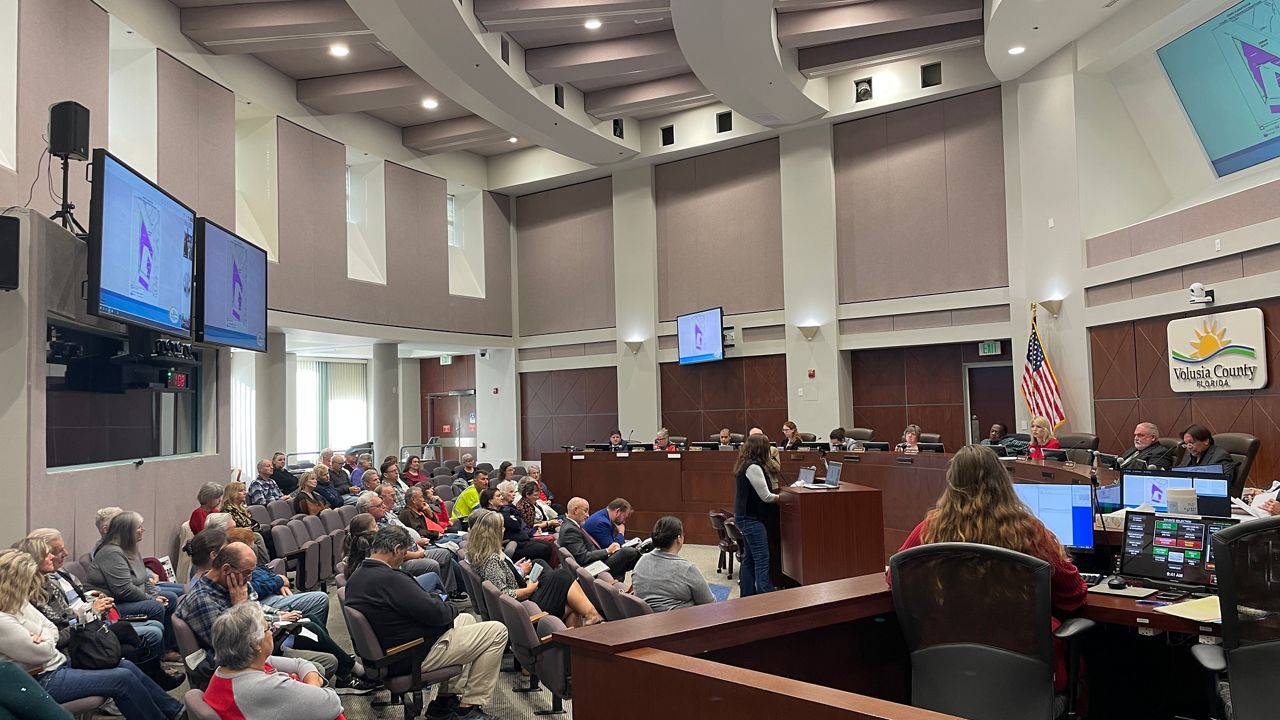 Robin Magleora speaks in favor of a nine-month moratorium on I-2 Heavy Industrial development in Volusia County at The Volusia County Planning and Land Development Regulation Commission meeting on Dec. 21. (Spectrum News)