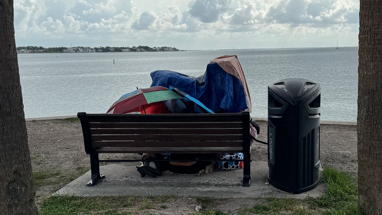 St. Petersburg Police Chief Anthony Holloway said it's not illegal for the unhoused to take over park benches during the day but the law changes at night (Spectrum News/Josh Rojas).