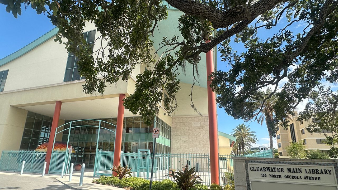 The Clearwater Main Library is a five-story, 92,332-square-foot building that sits on the corner of Drew Street and Osceola Avenue. (Spectrum Bay News 9/Angie Angers). 