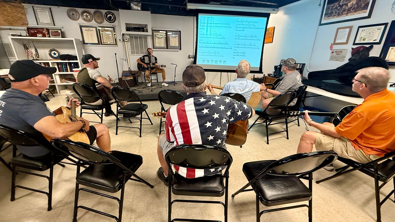Veterans gather at American Legion Post 152 for jam session on Flag Day. (Spectrum News)