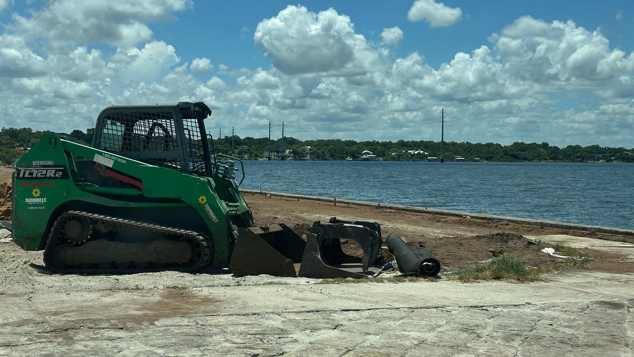 Crews were working Monday on the State Road 528 bridge that crosses over the Indian River. (Spectrum News/Greg Pallone)