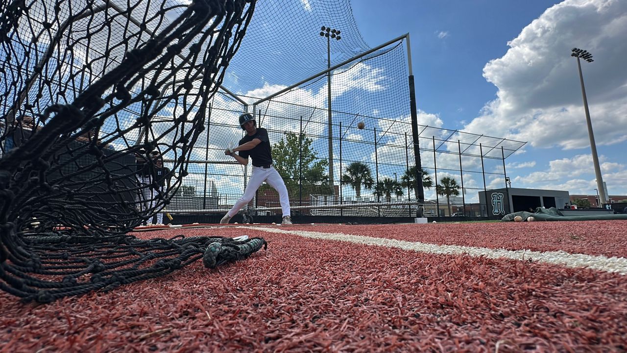 Hagerty's Ryan Foscolo has been practicing inside the diamond at Hagerty for all 4 years of high school. The Kentucky commit led the Huskies in batting average in his senior year. (Spectrum News/Nick Allen)
