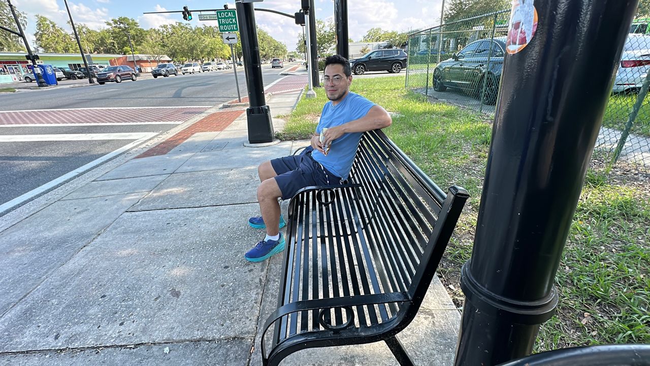 Braulio Boom uses the bus frequently either to get to the library or to work. He is optimistic about the Freebee services coming to Sanford. (Spectrum News/Nick Allen)