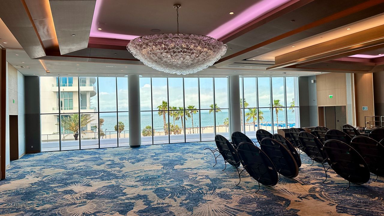 The Opal Sol air wall has been retracted into the ceiling making it one large 8,800 square foot ballroom with a view of Clearwater Beach. (Spectrum News/Josh Rojas)