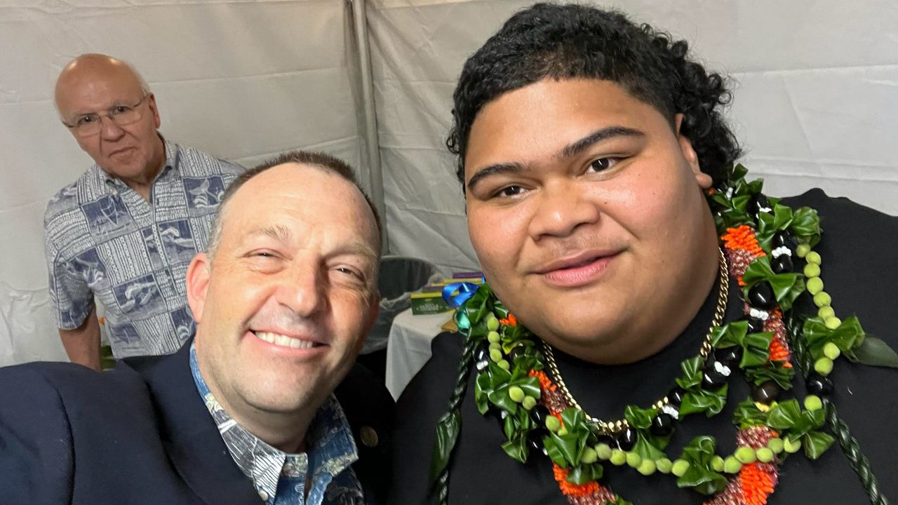 Gov. Josh Green took a selfie with Iam Tongi at last week's Iam Tongi Day celebration at Turtle Bay. (Office of Gov. Josh Green)