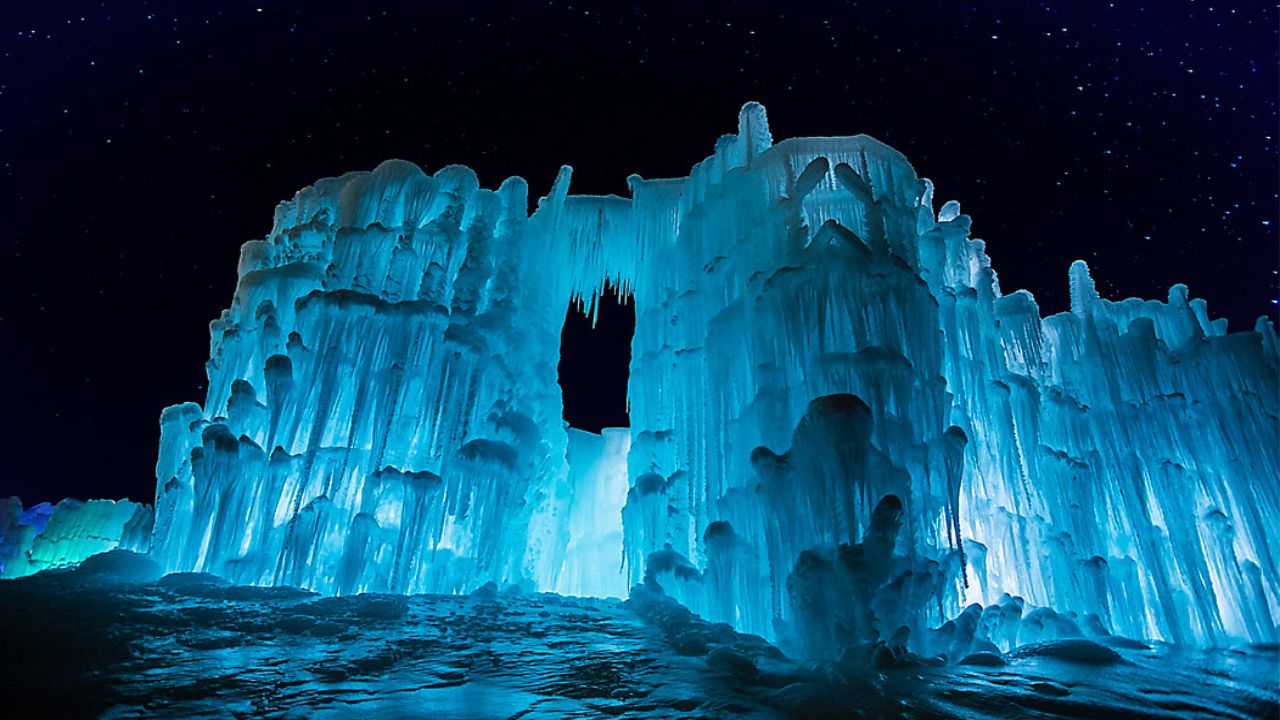 Lake ice castles benefiting from colder weather