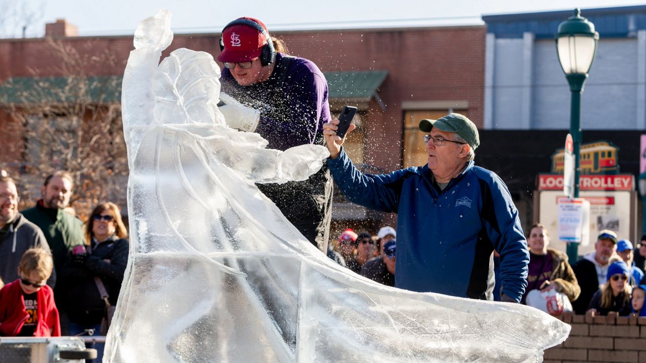 Sculpture of a fish at the Loop Ice Carnival in University City, MO. 