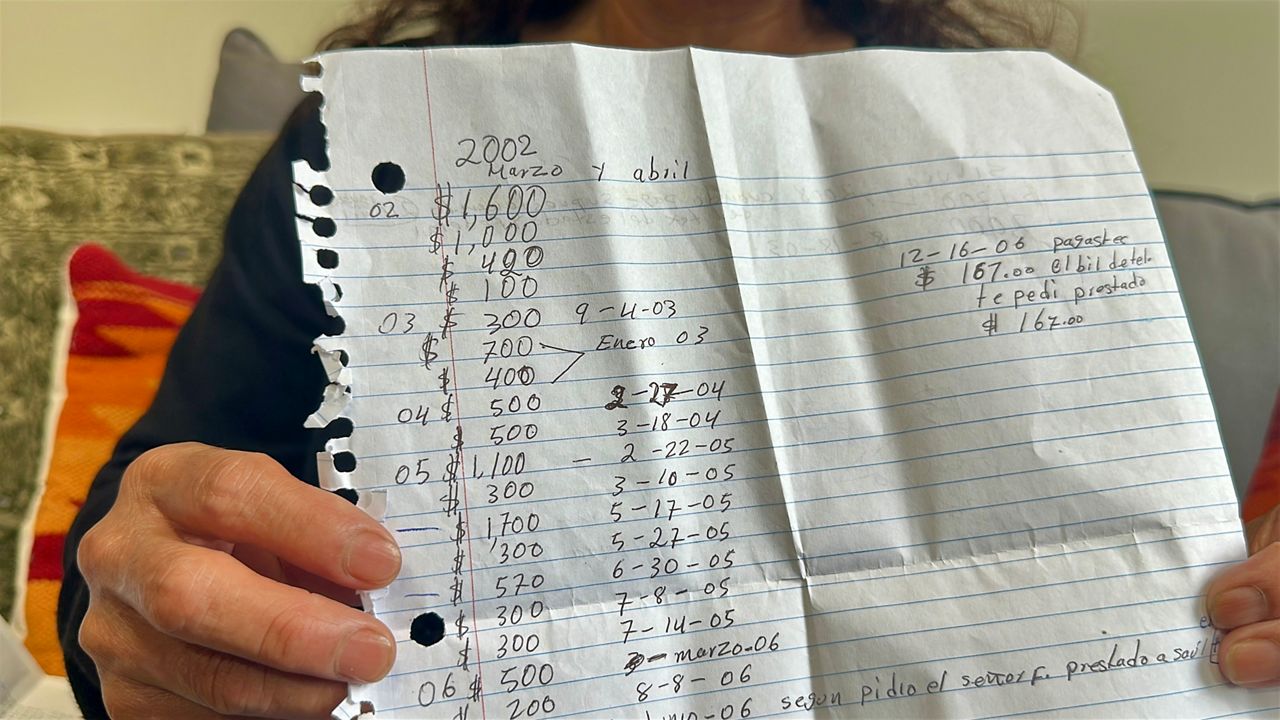 The notes Maria Gutierrez Aragon has of payments she made for an immigration case that never existed. (Spectrum News/Vania Patino)
