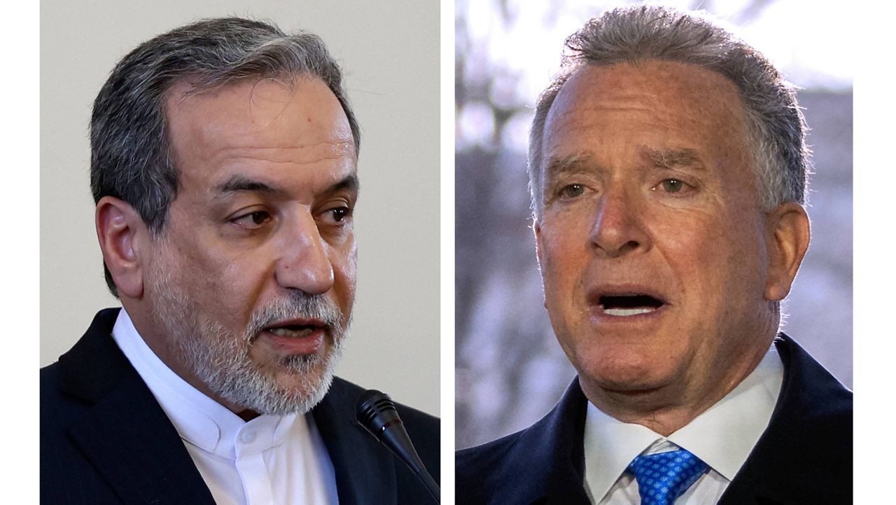 This combo shows Iranian Foreign Minister Abbas Araghchi, left, pictured in Tehran, Iran, Tuesday, Feb. 25, 2025 and Steve Witkoff, right, White House special envoy, pictured in Washington, Wednesday, March 19, 2025. (AP Photos Stringer, Mark Schiefelbein)