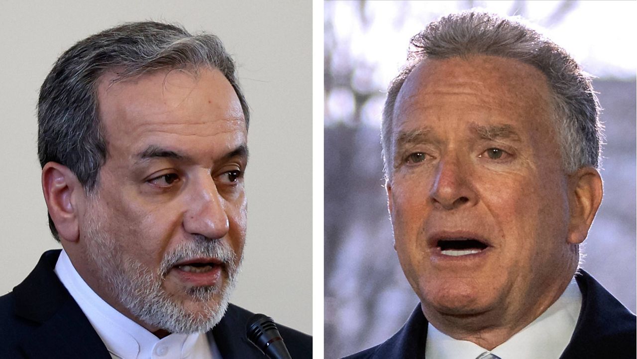 This combo shows Iranian Foreign Minister Abbas Araghchi, left, pictured in Tehran, Iran, on Feb. 25, 2025 and Steve Witkoff, right, White House special envoy, pictured in Washington, on March 19, 2025. (AP Photos Stringer, Mark Schiefelbein)