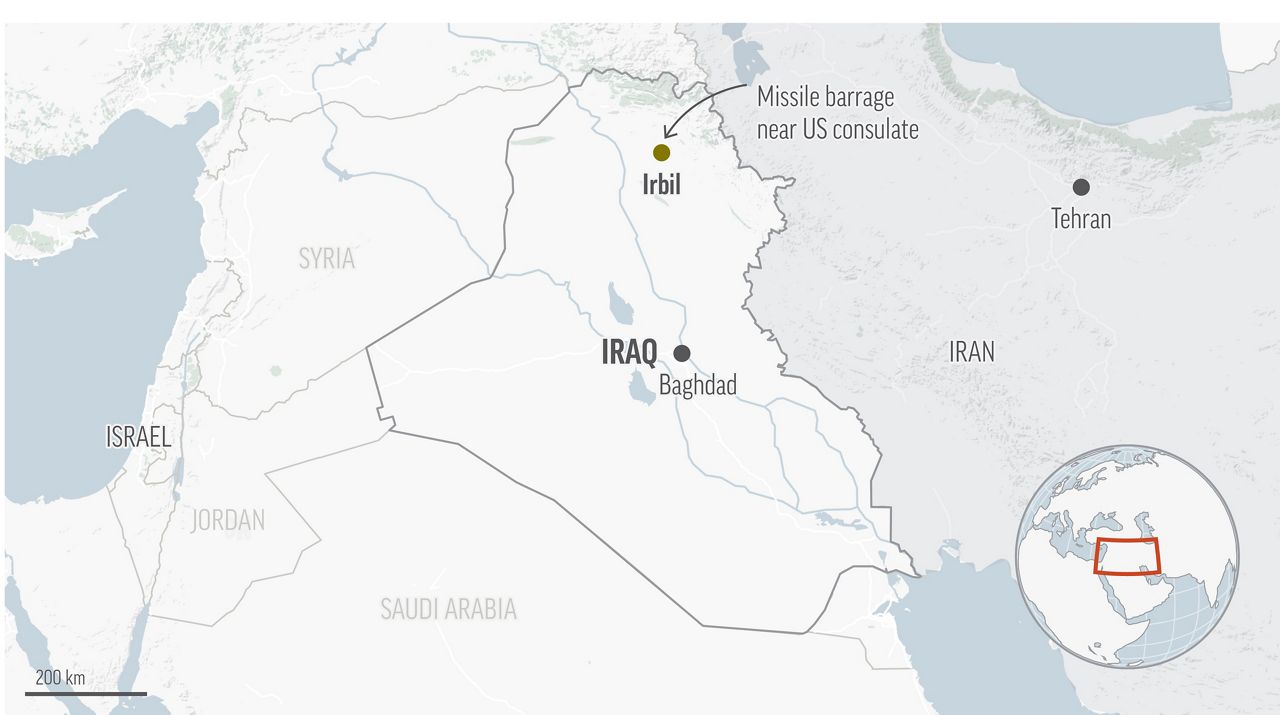 Iran has claimed responsibility for a missile barrage that struck near a sprawling U.S. consulate complex in the northern Iraqi city of Irbil, saying it was retaliation for an Israeli strike in Syria that killed two members of its Revolutionary Guard.