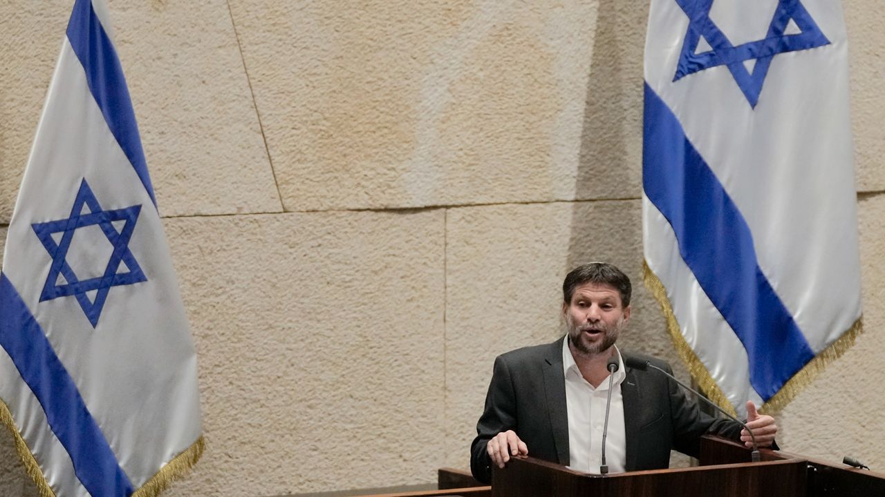 Bezalel Smotrich, Israeli Minister of Finance, addresses the parliament in Jerusalem, March 27, 2023. Israel's government on Sunday, June 18 granted a pro-settlement firebrand authority over planning in the occupied West Bank and lifted red tape on the settlement housing approval process, Israeli media reported. The government gave Smotrich control over planning in West Bank settlements, a condition he had made to join the government. (AP Photo/Maya Alerruzzo, file)