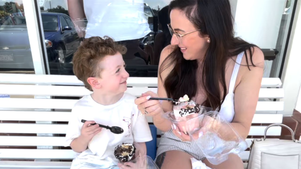 Carter, 6, and Jessica Unruh each enjoy a cookies n' cream dessert Friday afternoon during the grand opening of JARS by Fabio Viviani. (Spectrum News/Elizabeth Barmeier)