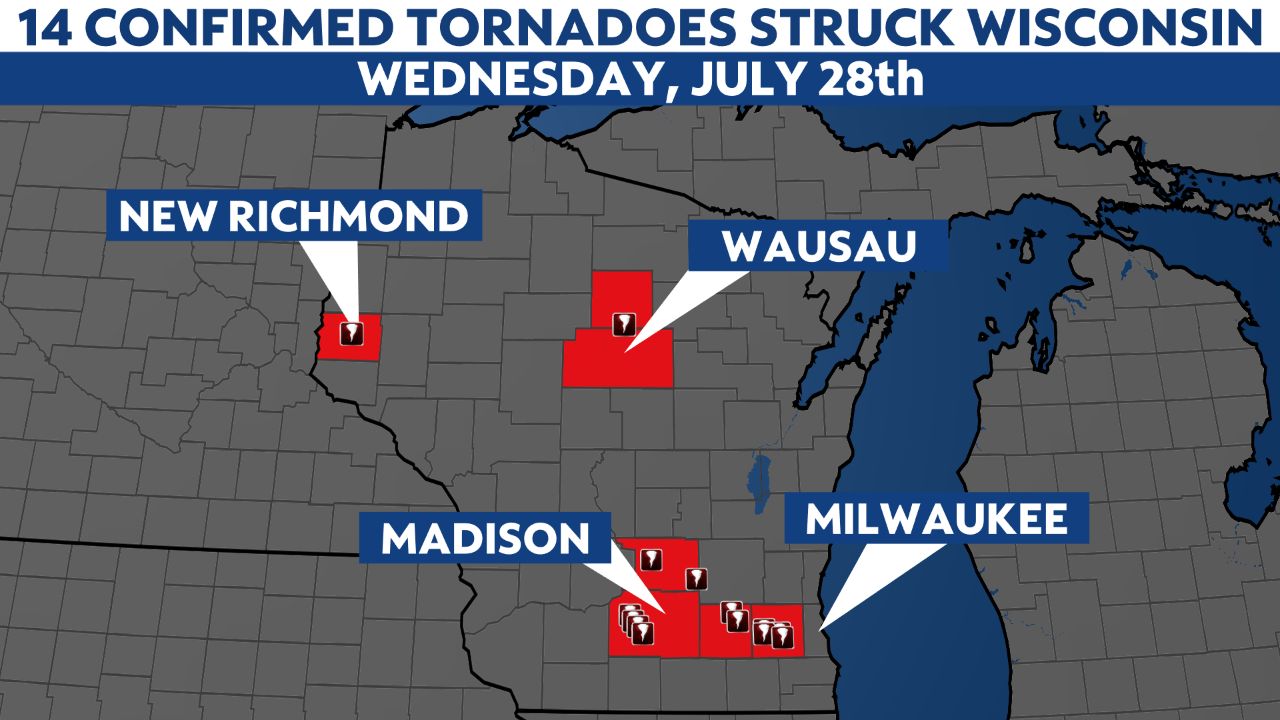 14 tornadoes confirmed in Wis last Wednesday night