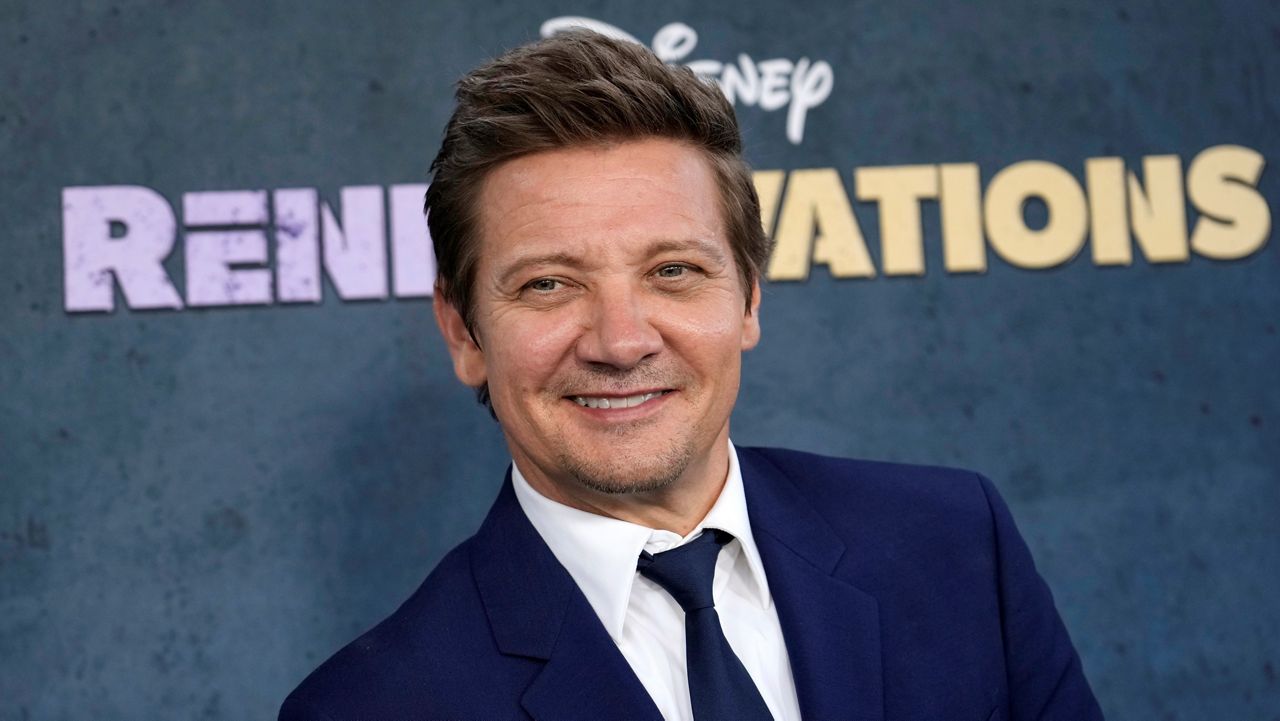 Jeremy Renner, the host and executive producer of “Rennervations,” poses at the premiere of the four-part Disney+ docuseries, Tuesday at the Westwood Regency Village Theatre in Los Angeles. The premiere marked Renner’s first public, in-person appearance since a Jan. 1 snow plow accident outside his Reno, Nevada, home left him with life-threatening injuries. (AP Photo/Chris Pizzello)