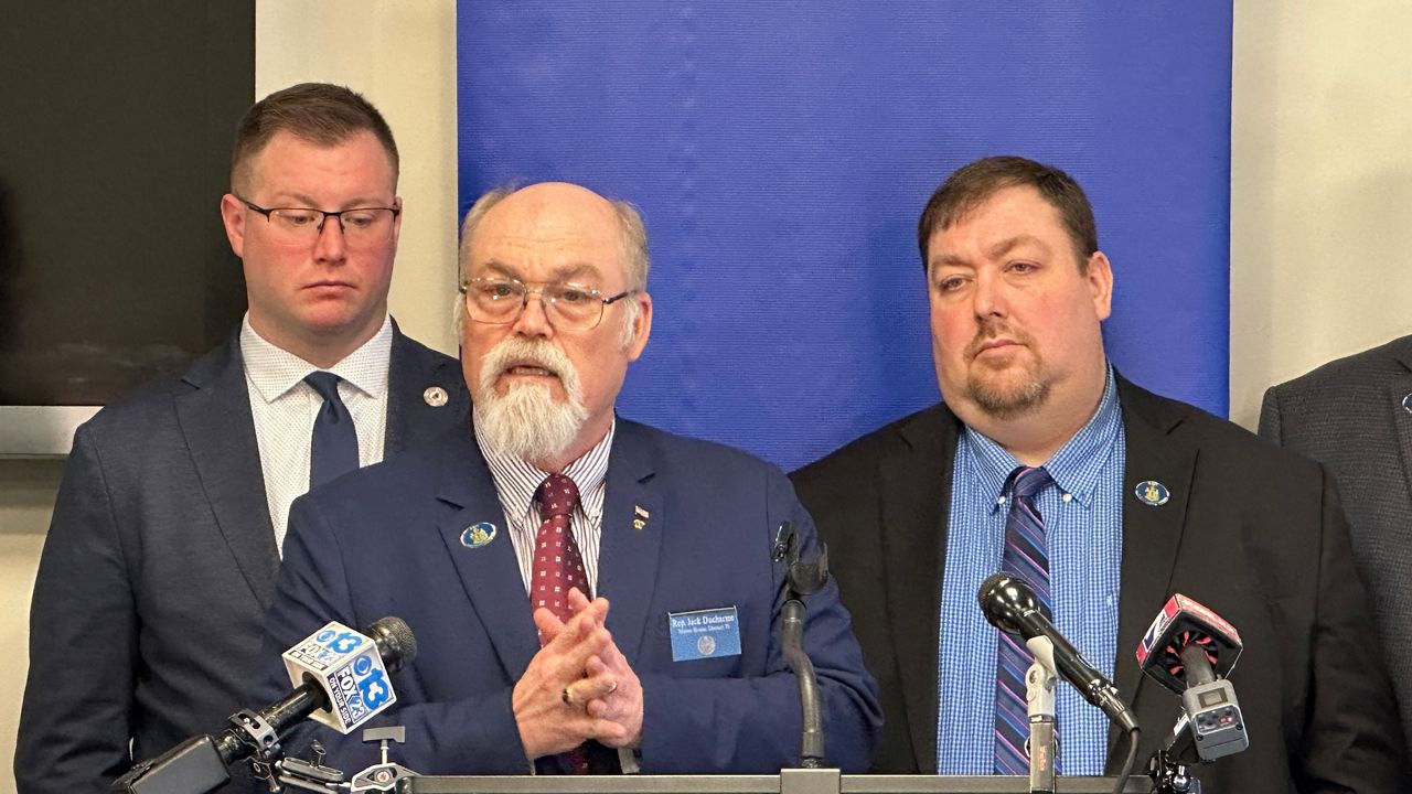 Rep. Jack Ducharme (R-Madison) talks about the status the state budget Tuesday during the weekly Republican briefing. (Spectrum News/Susan Cover)