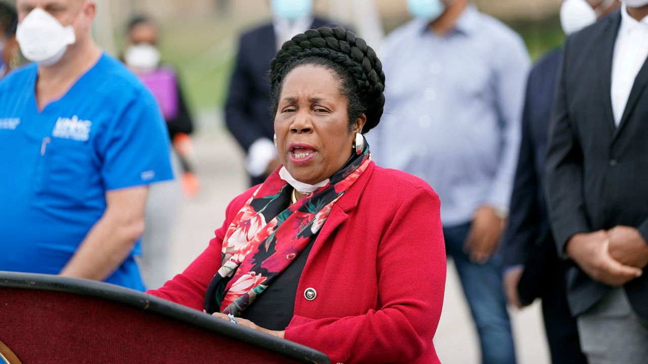 Rep. Sheila Jackson Lee, D-Texas, speaks during a news conference, April 2, 2020, in Houston. (AP Photo/David J. Phillip, file)