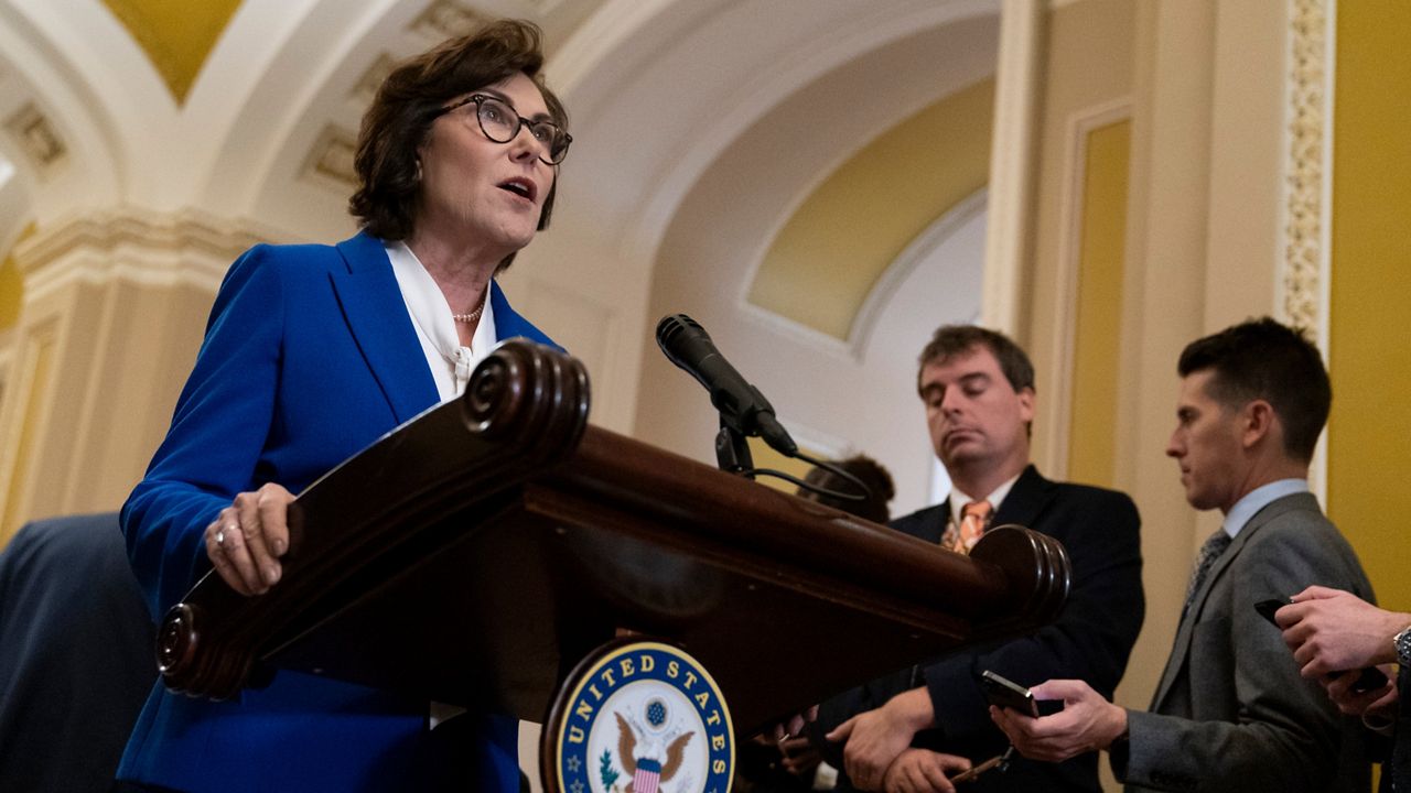 Sen. Jacky Rosen, D-Nev., speaks to media after a Senate Democratic policy luncheon, Oct. 17, 2023, on Capitol Hill in Washington. (AP Photo/Stephanie Scarbrough, File)