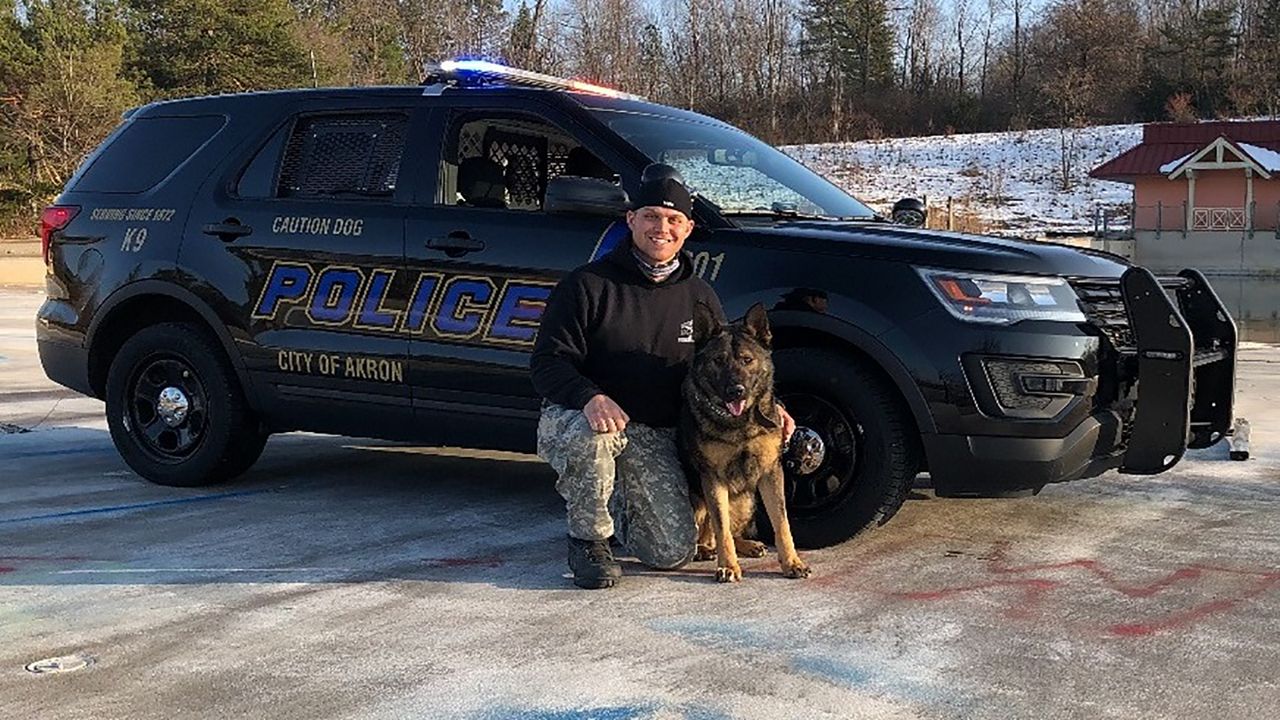 Officer Mike Bruvarny and Bosch. All photos courtesy of the Akron Police Department.