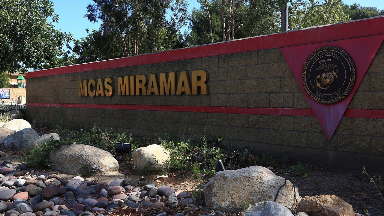 This May 14, 2020, photo provided by the U.S. Marine Corps shows the Marine Corps Air Station Miramar in San Diego. A military jet crashed near the base and a search-and-rescue operation was underway, the U.S. Marine Corps said in a statement early Friday, Aug. 25, 2023. The F/A-18 went down on Thursday, Aug. 24, in the vicinity of Marine Corps Air Station Miramar, according to a base press release. (Lance Cpl. Julian Elliott-Drouin/U.S. Marine Corps via AP)