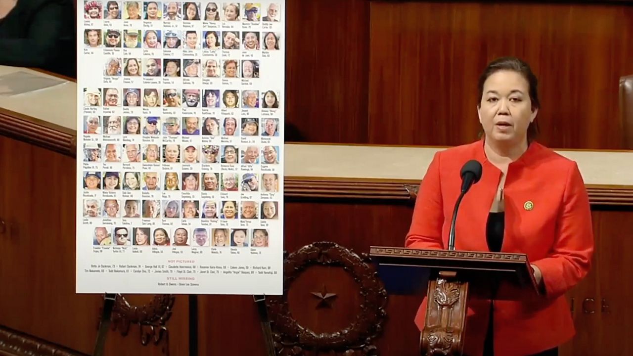 U.S. Rep. Jill Tokuda recited the names of 102 people killed in the Maui wildfires and two others who are still missing on Tuesday. (U.S. Rep. Jill Tokuda Facebook video capture)