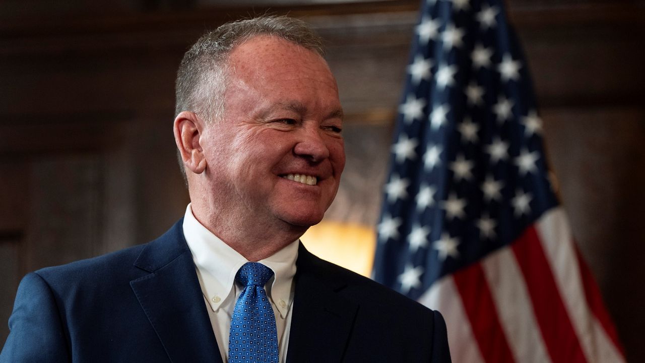 Newly appointed Los Angeles Police Chief Jim McDonnell smiles during a news conference in Los Angeles on Oct. 4, 2024. (AP Photo/Jae C. Hong)