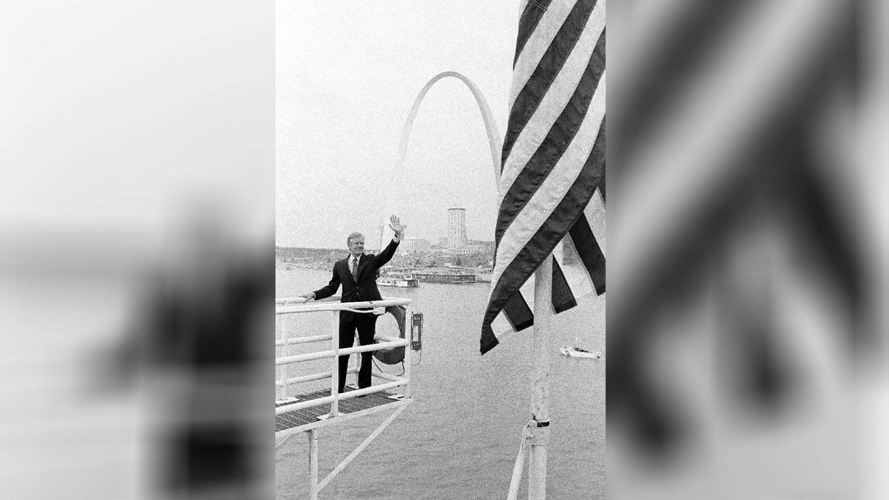 Former president Jimmy Carter cruises on the Mississippi River in St. Louis in 1979. (AP photo)