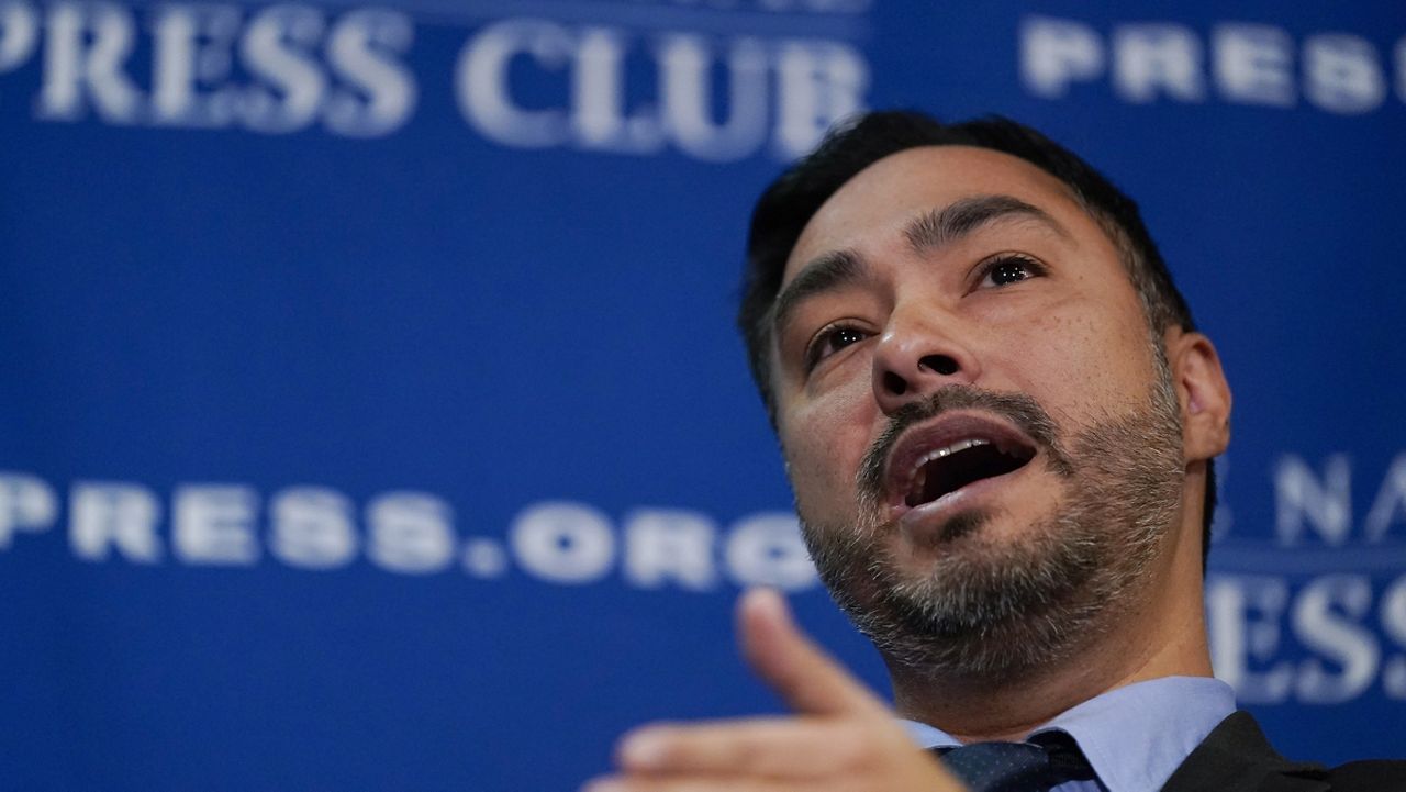 Rep. Joaquin Castro, D-Texas, speaks at the the National Press Club in Washington, Wednesday, Oct. 5, 2022. Castro discussed the release the second of two reports he commissioned from the U.S. Government Accountability Office (GAO) about the under representation of Latinos in media, including Hollywood, news and book publishing. (AP Photo/Carolyn Kaster)