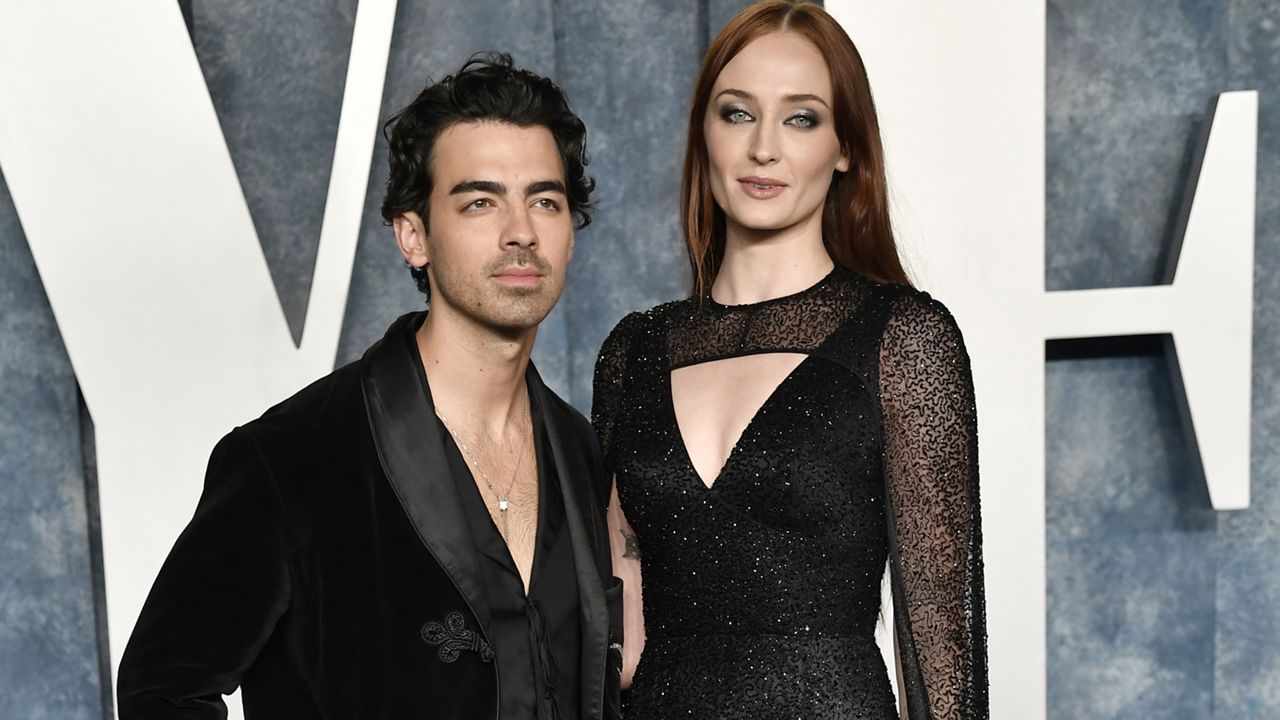 Joe Jonas, left, and Sophie Turner appear at the Vanity Fair Oscar Party on March 12, 2023, at the Wallis Annenberg Center in Beverly Hills, Calif. (Photo by Evan Agostini/Invision/AP)