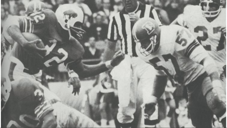 John Huard (#57) playing for the Denver Broncos in 1969 (University of Mane)