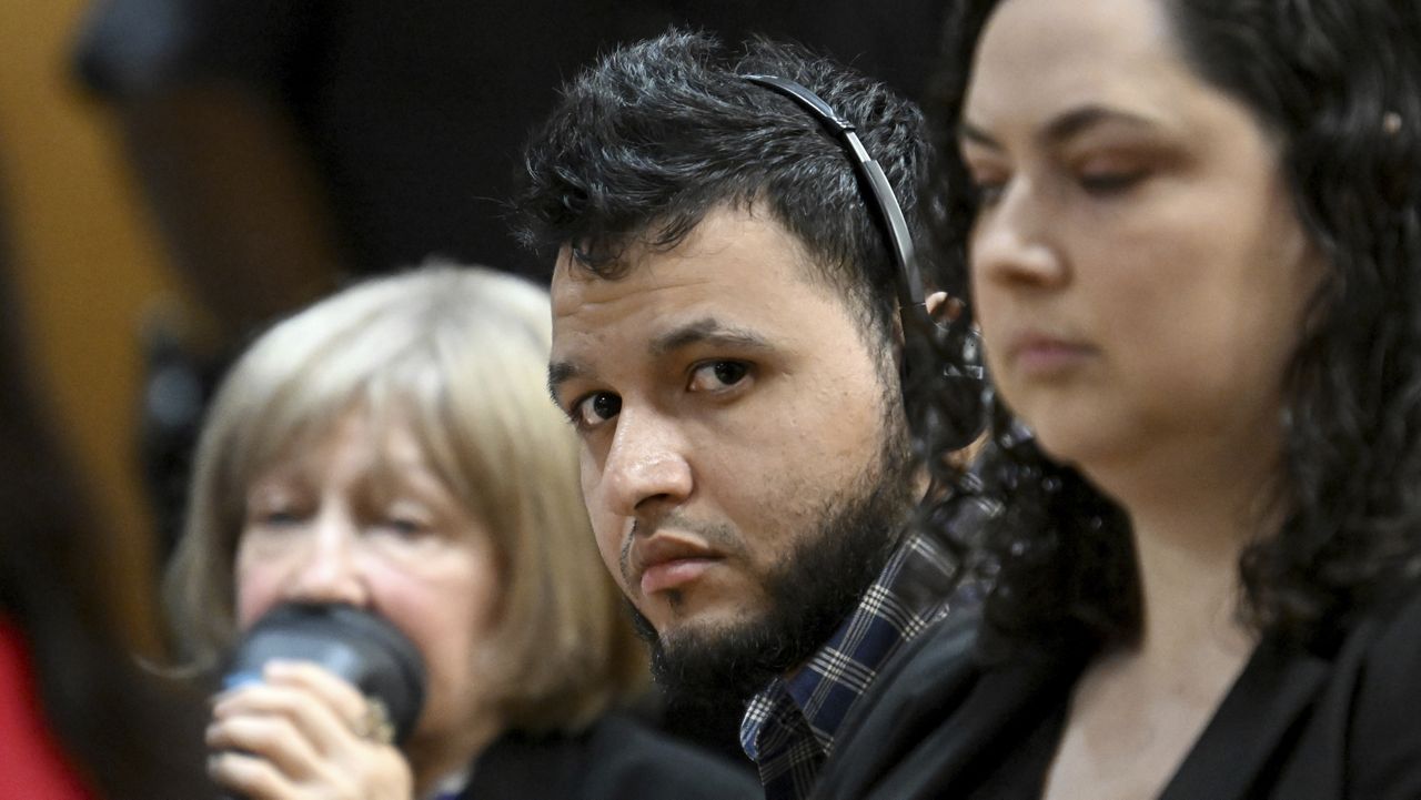 Jose Ibarra listens through an interpreter during a hearing of the killing of a Georgia nursing student at Athens-Clarke County Superior Court, Tuesday, Nov. 12, 2024, in Athens, Ga. (Hyosub Shin/Atlanta Journal-Constitution via AP)