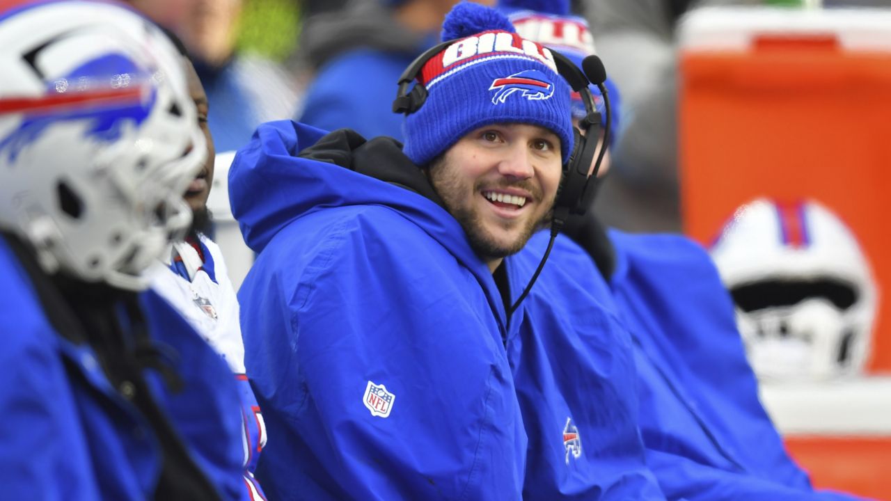 Josh Allen sitting on the sidelines